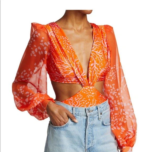 PatBo Coral Print Cutout Bodysuit - Picture 3 of 7